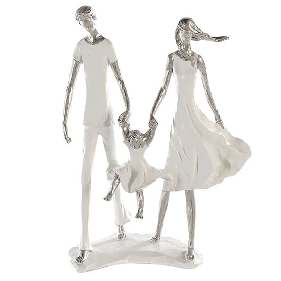Family Poly Design Sculpture In White And Silver
