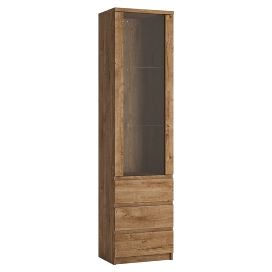 Photo of Fank tall 1 door 3 drawer glazed display cabinet in ribbeck oak