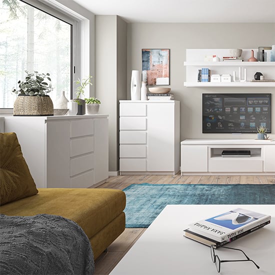 Felton Wooden Sideboard With 4 Drawers In White