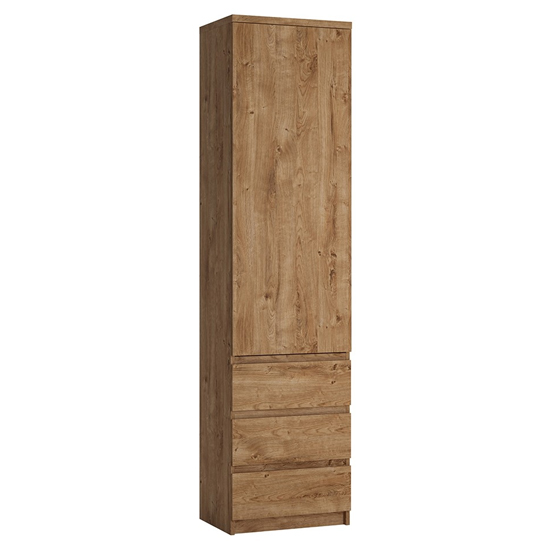 Product photograph of Felton Tall Narrow 1 Door 3 Drawer Storage Cabinet In Ribbeck Oak from Furniture in Fashion