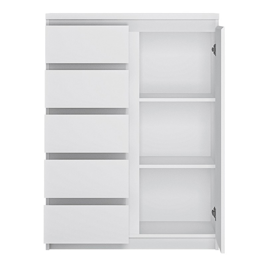 Felton Wooden Sideboard With 1 Door 5 Drawers In White