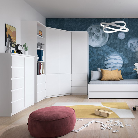 Felton Wooden Sideboard With 1 Door 5 Drawers In White