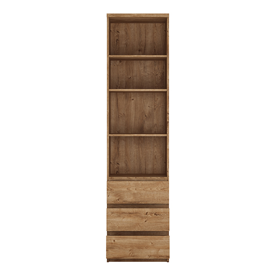 Felton Wooden Bookcase With 4 Shelves And 3 Drawers In Oak