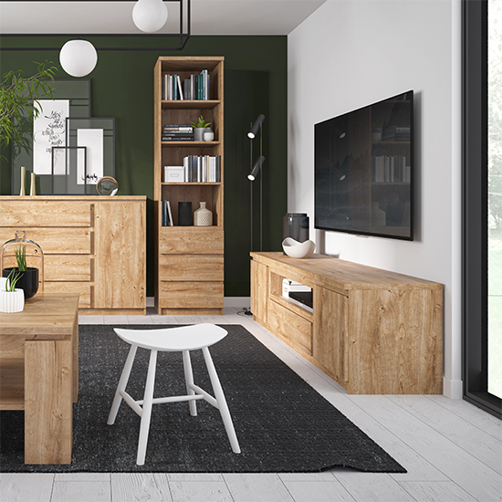 Felton Wooden Bookcase With 4 Shelves And 3 Drawers In Oak