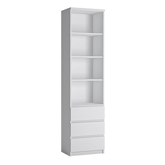 Read more about Fank tall narrow 3 shelves 3 drawers bookcase in white