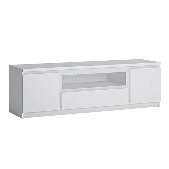 Read more about Fank wooden tv stand wide with 2 doors 1 drawer in white