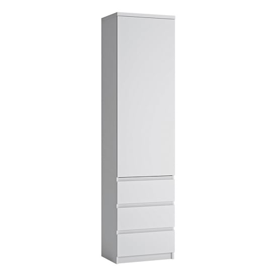 Product photograph of Felton Wardrobe Tall Narrow With 1 Door 3 Drawer In White from Furniture in Fashion