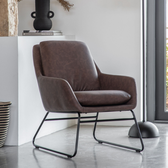 Photo of Fanton leather bedroom chair with metal frame in brown