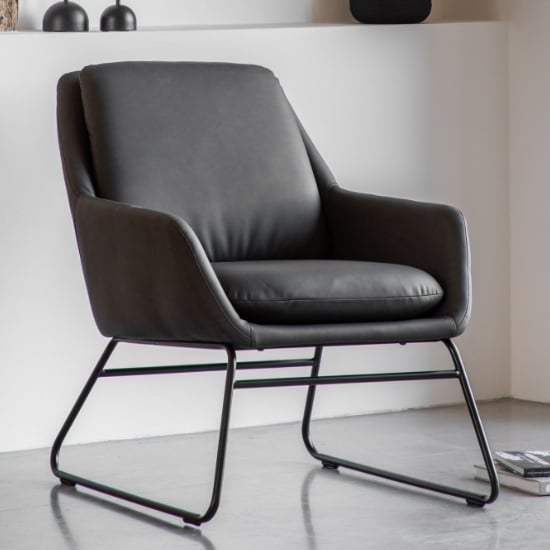 Photo of Fanton leather bedroom chair with metal frame in charcoal