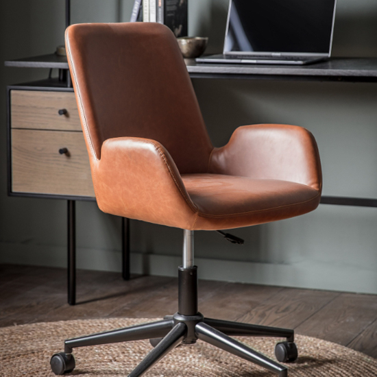 Product photograph of Farada Swivel Faux Leather Office Chair In Brown from Furniture in Fashion