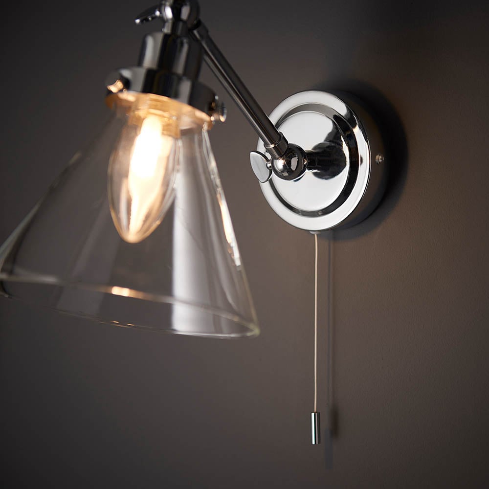 Faraday Clear Glass Shade Bathroom Wall Light In Chrome