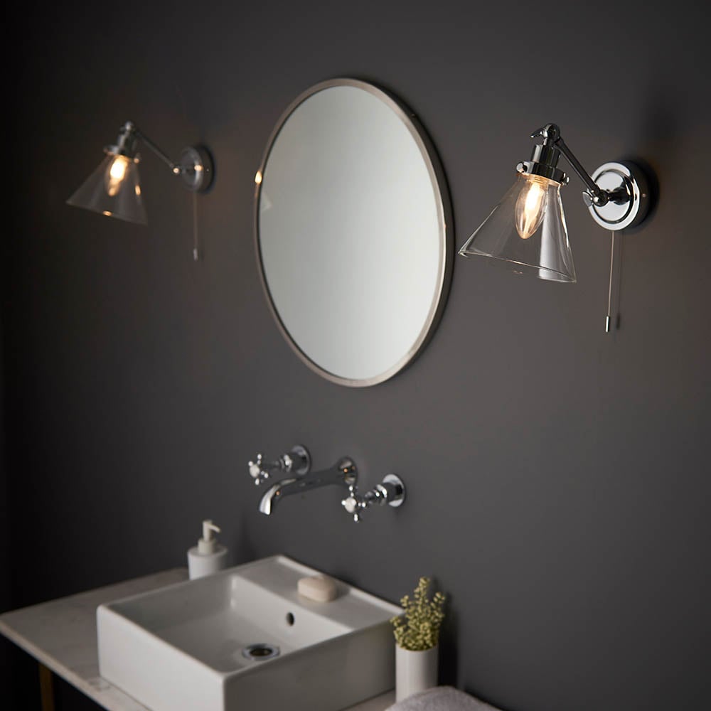 Faraday Clear Glass Shade Bathroom Wall Light In Chrome