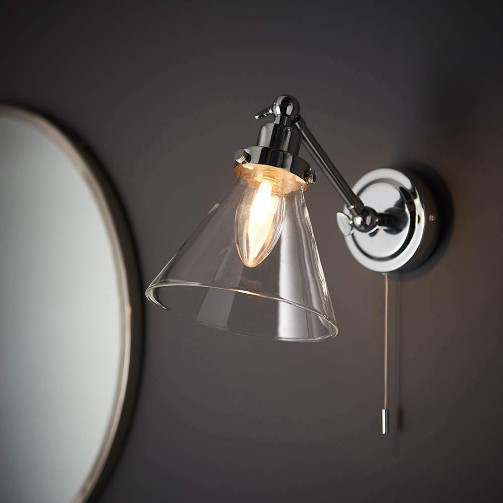 Read more about Faraday clear glass shade bathroom wall light in chrome