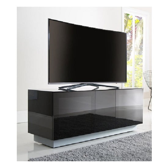 Product photograph of Elements Glass Tv Stand With 2 Glass Doors In Black from Furniture in Fashion