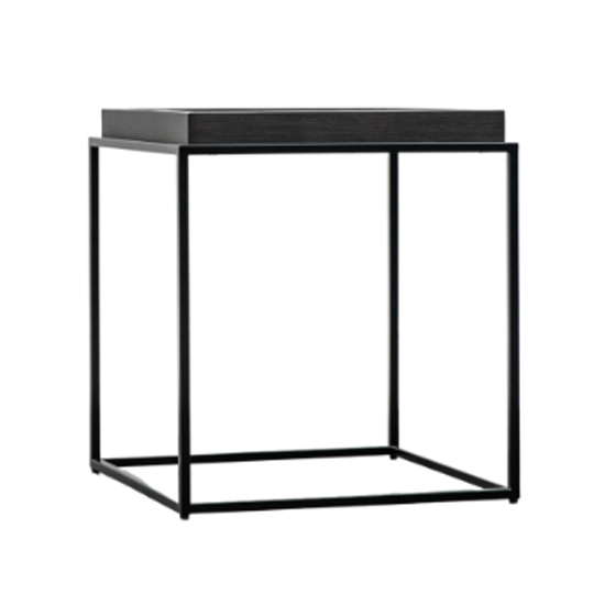 Fardon Wooden Side Table With Metal Frame In Brushed Black