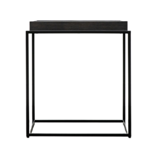 Fardon Wooden Side Table With Metal Frame In Brushed Black