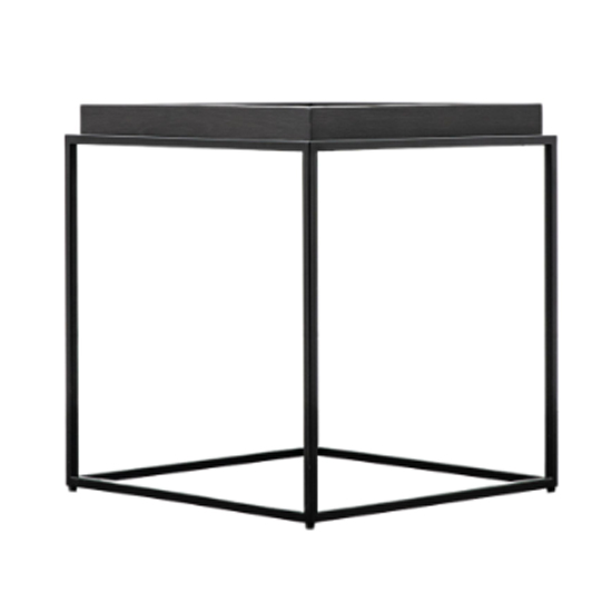 Fardon Wooden Side Table With Metal Frame In Brushed Black