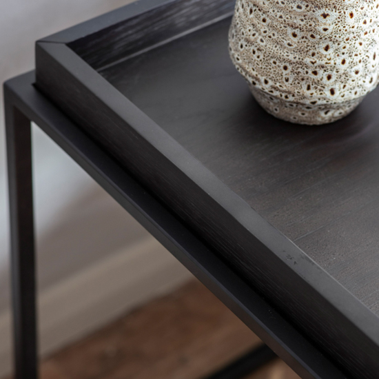 Fardon Wooden Side Table With Metal Frame In Brushed Black
