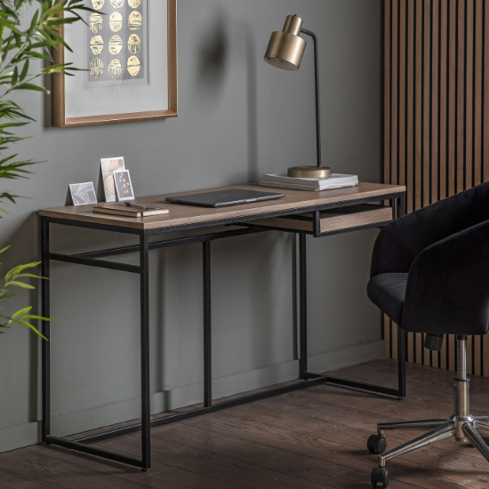 Read more about Fardon wooden study desk with metal frame in grey wash
