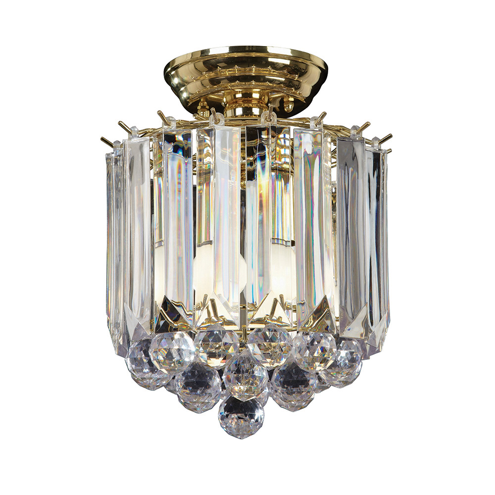Fargo 2 Lights Crystal Droplets Flush Ceiling Light In Brass