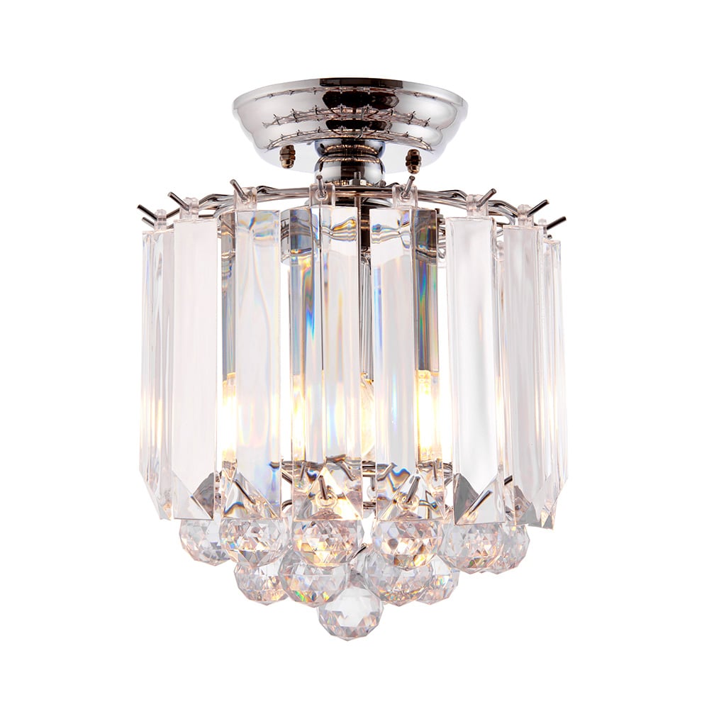 Product photograph of Fargo 2 Lights Crystal Droplets Flush Ceiling Light In Chrome from Furniture in Fashion