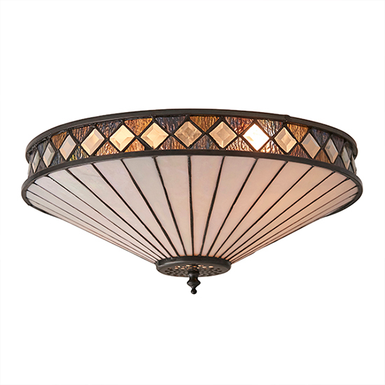 Fargo 2 Lights Tiffany Glass Flush Ceiling Light In Dark Bronze