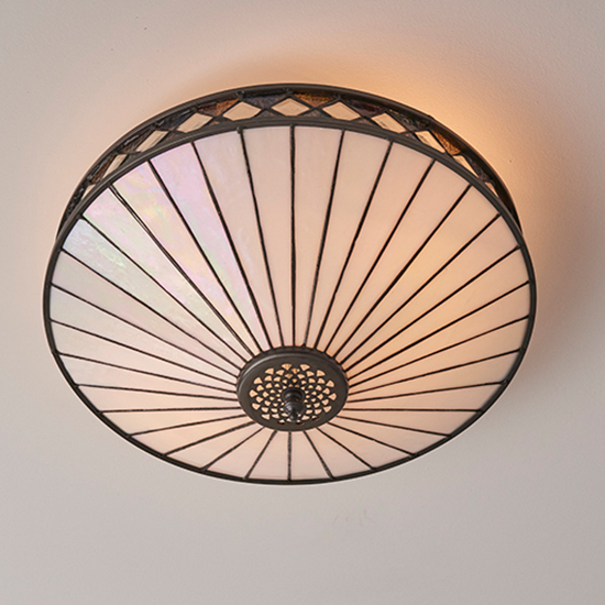 Fargo 2 Lights Tiffany Glass Flush Ceiling Light In Dark Bronze