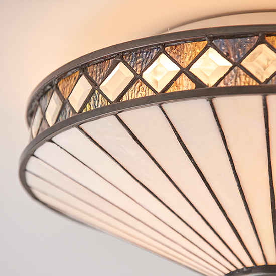 Fargo 2 Lights Tiffany Glass Flush Ceiling Light In Dark Bronze