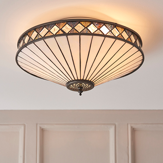 Product photograph of Fargo 2 Lights Tiffany Glass Flush Ceiling Light In Dark Bronze from Furniture in Fashion