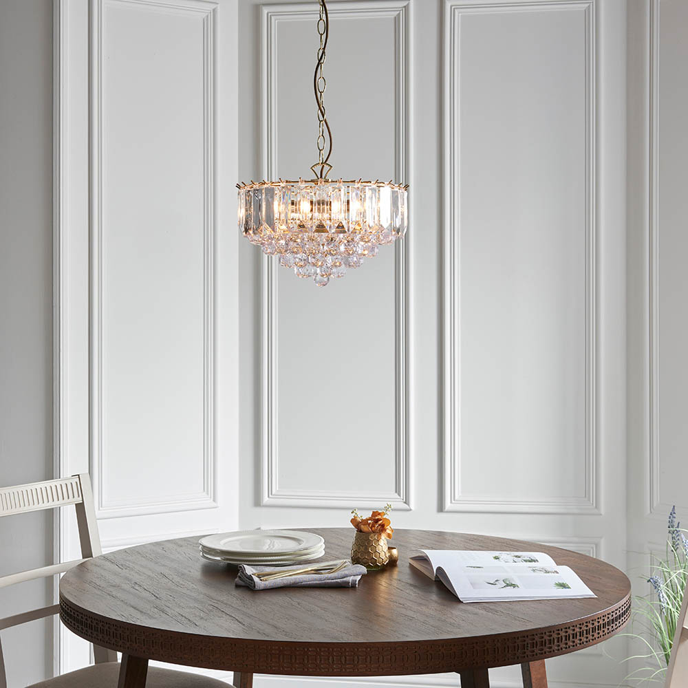 Fargo 3 Lights Crystal Droplets Pendant Light Large In Brass