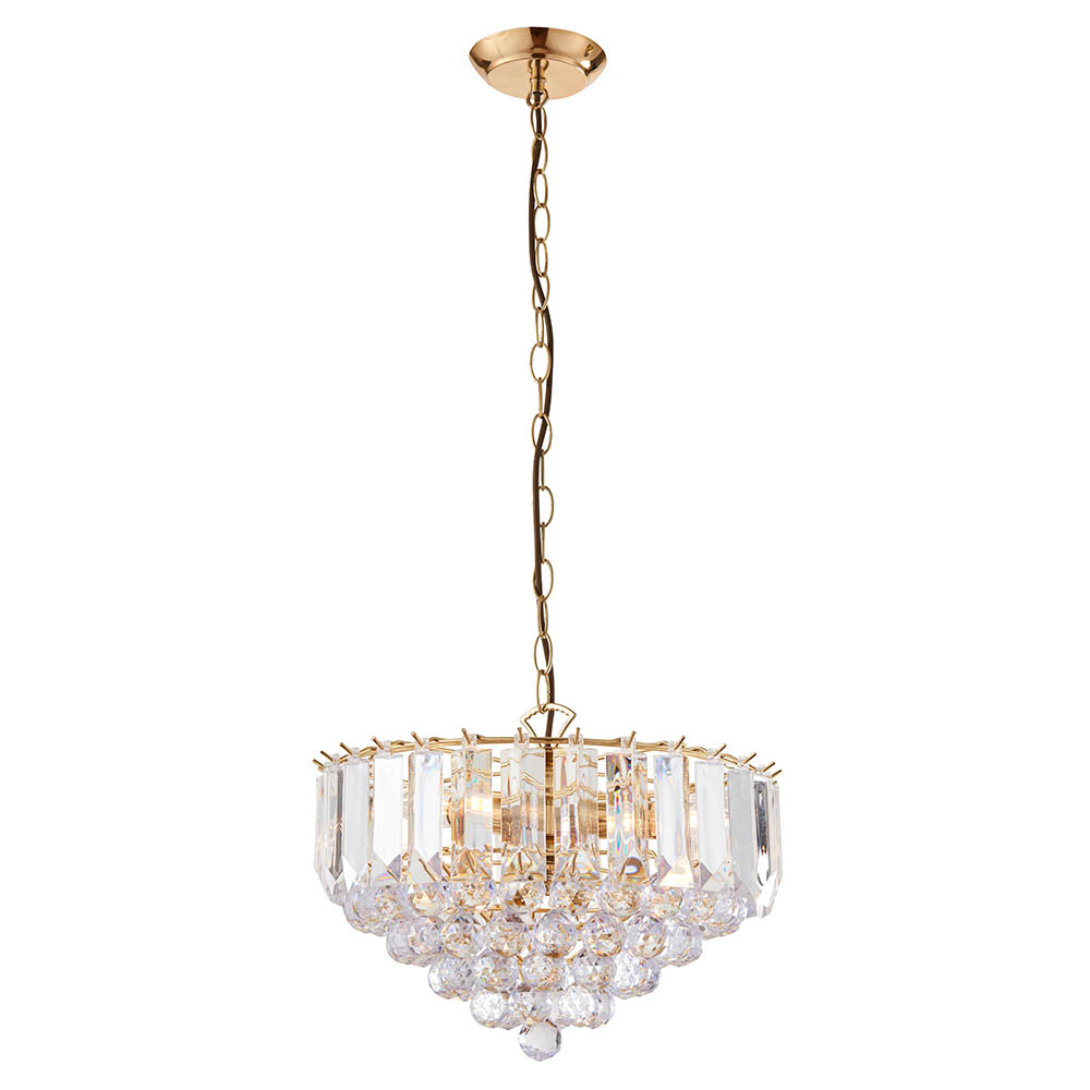Fargo 3 Lights Crystal Droplets Pendant Light Large In Brass