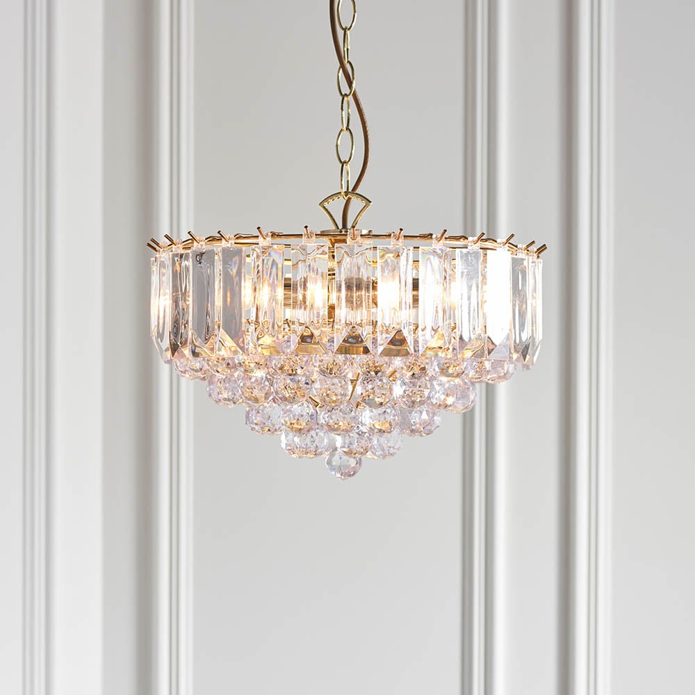 Read more about Fargo 3 lights crystal droplets pendant light large in brass