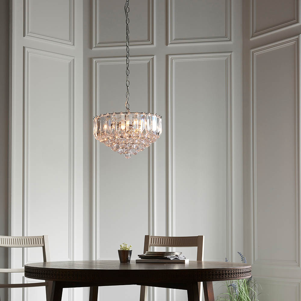 Fargo 3 Lights Crystal Droplets Pendant Light Large In Chrome