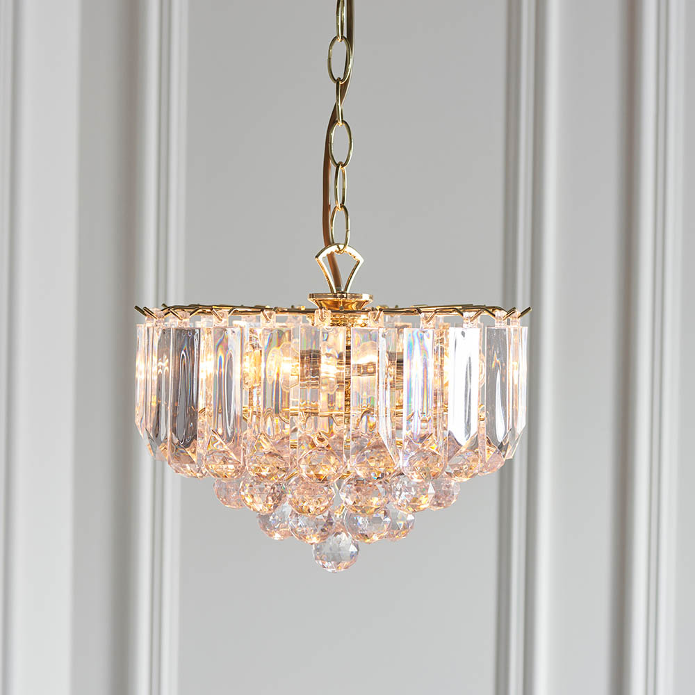 Read more about Fargo 3 lights crystal droplets pendant light small in brass