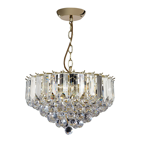 Photo of Fargo 3 lights large crystal droplets pendant light in brass