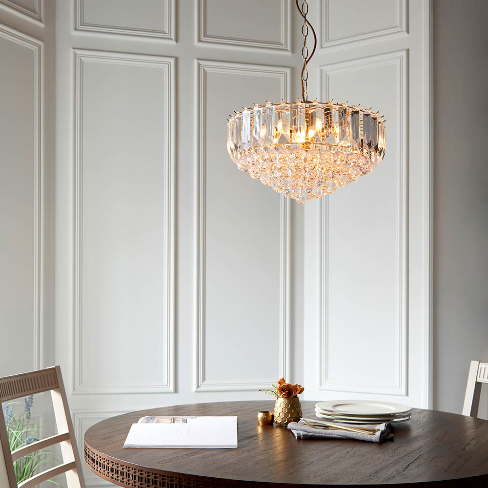 Fargo 6 Lights Crystal Droplets Pendant Light In Brass