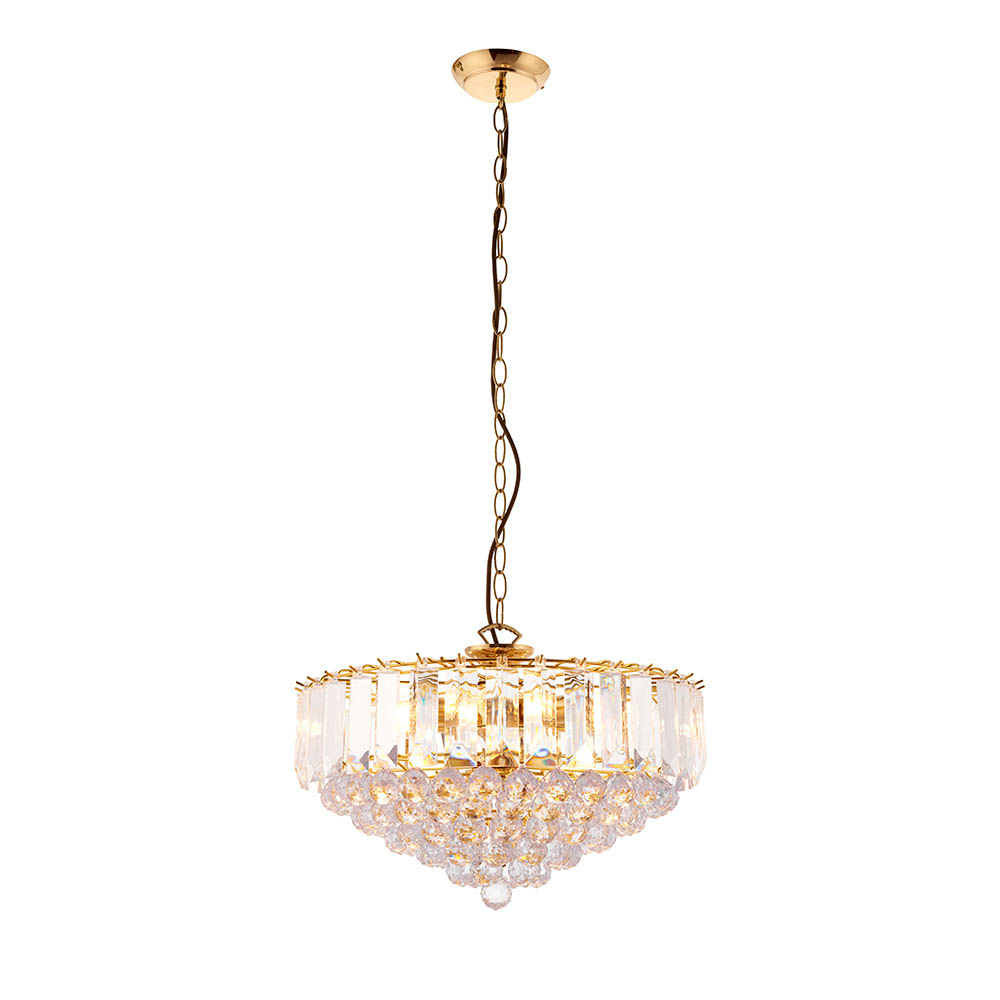 Fargo 6 Lights Crystal Droplets Pendant Light In Brass