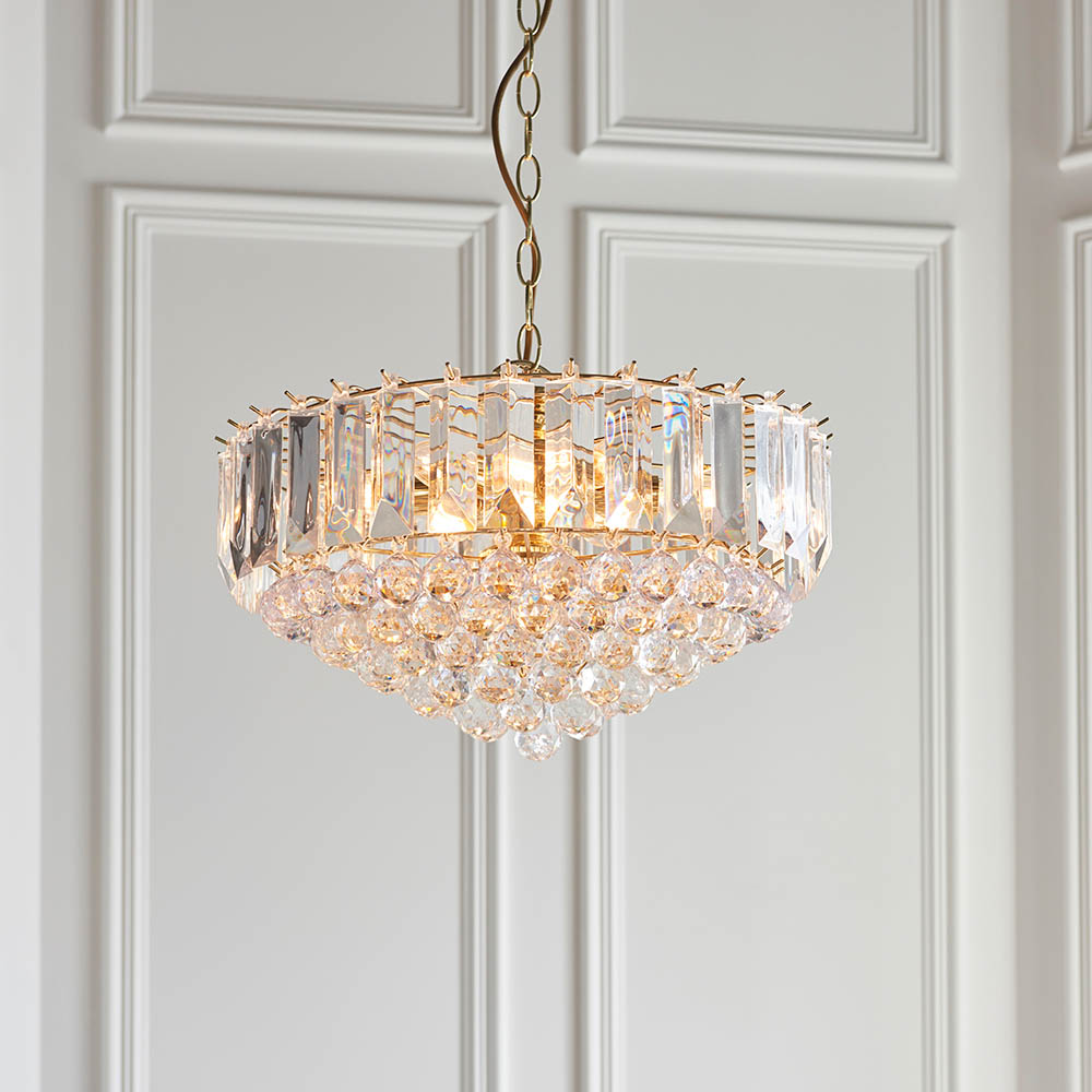 Read more about Fargo 6 lights crystal droplets pendant light in brass