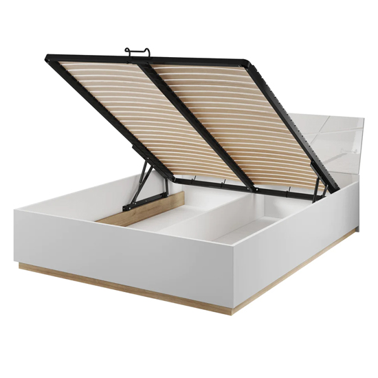 Fargo High Gloss King Size Bed With Storage In White