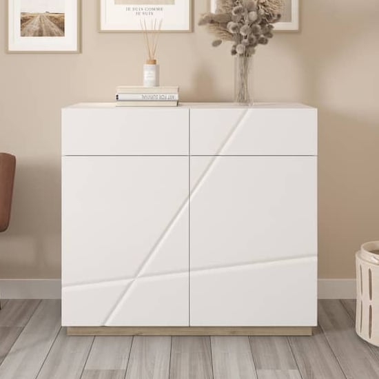 Product photograph of Fargo High Gloss Sideboard With 2 Doors 2 Drawers In White from Furniture in Fashion