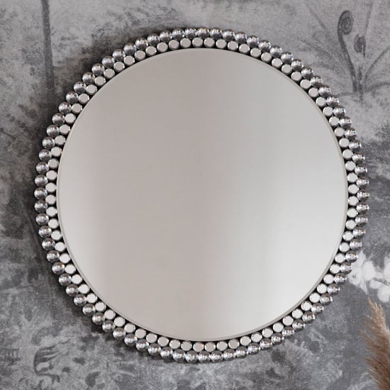 Product photograph of Fargo Large Round Portrait Wall Mirror In Silver from Furniture in Fashion