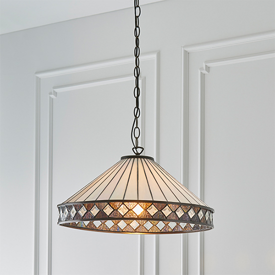 Fargo Tiffany Glass Pendant Light In Dark Bronze