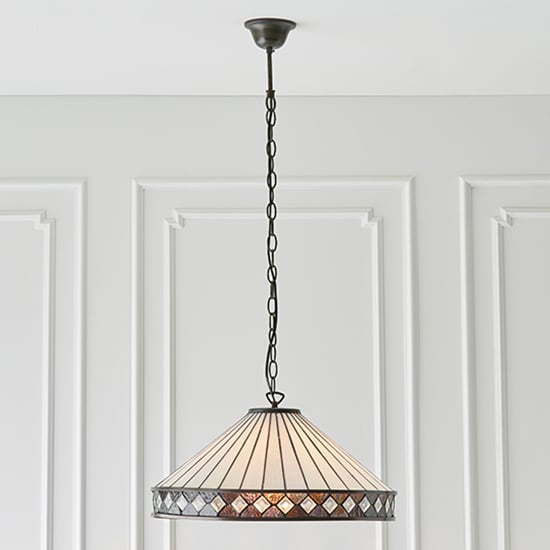 Fargo Tiffany Glass Pendant Light In Dark Bronze