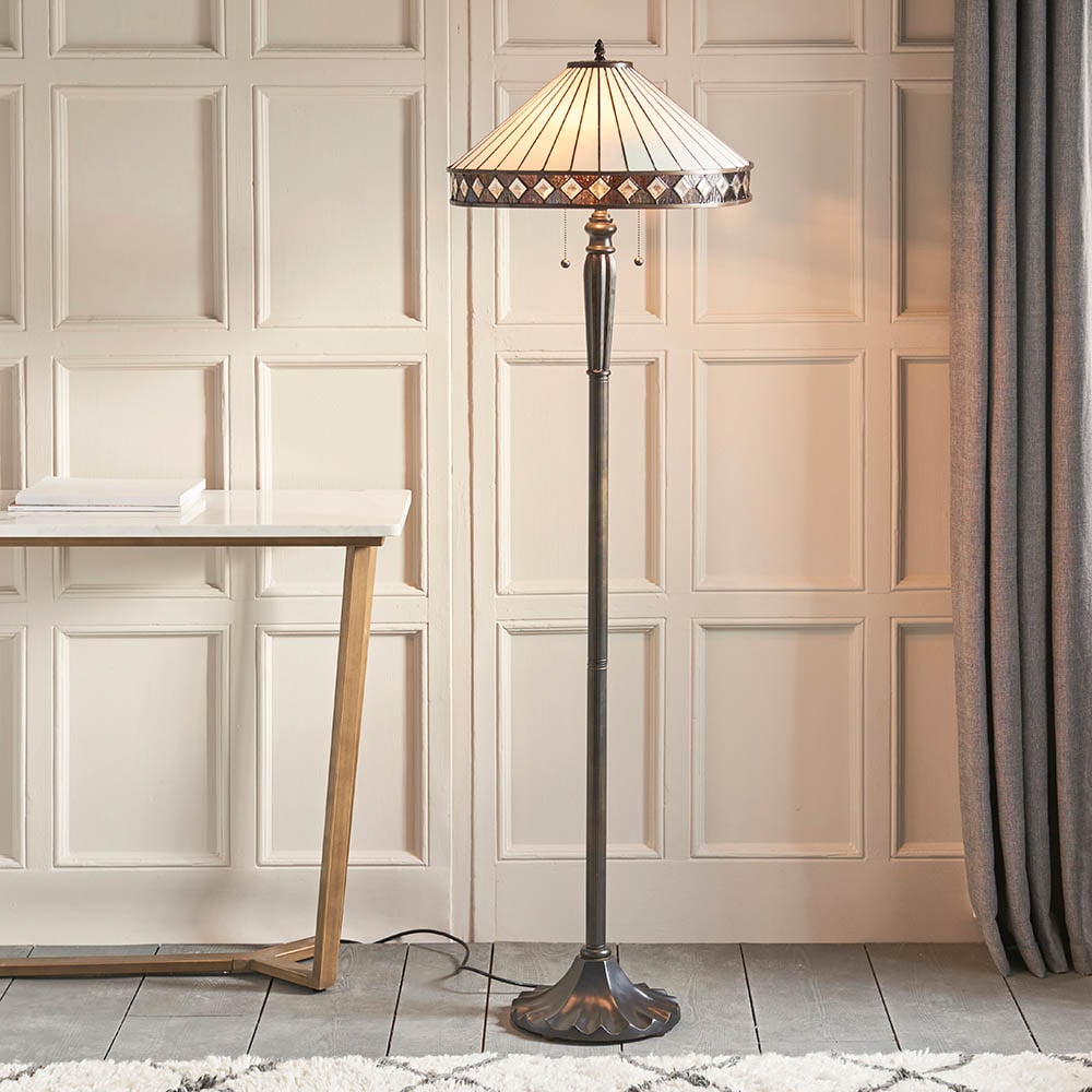 Read more about Fargo tiffany glass shade floor lamp in satin black