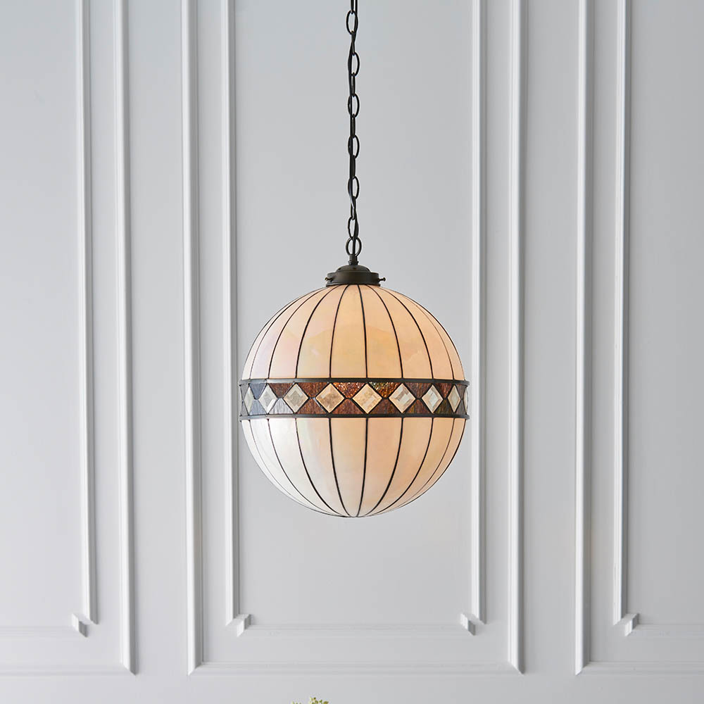 Fargo Tiffany Glass Shade Globe Pendant Light in Satin Black