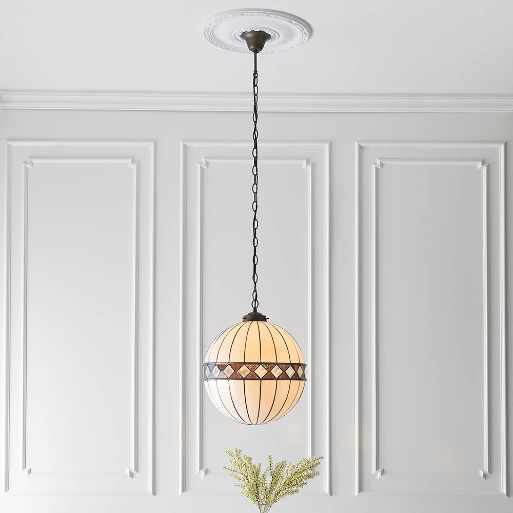 Read more about Fargo tiffany glass shade globe pendant light in satin black