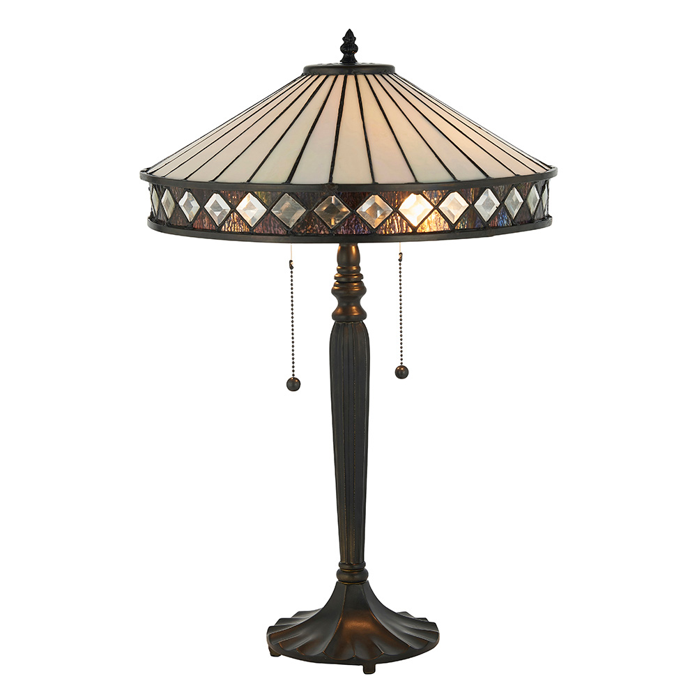 Fargo Tiffany Glass Shade Table Lamp In Satin Black