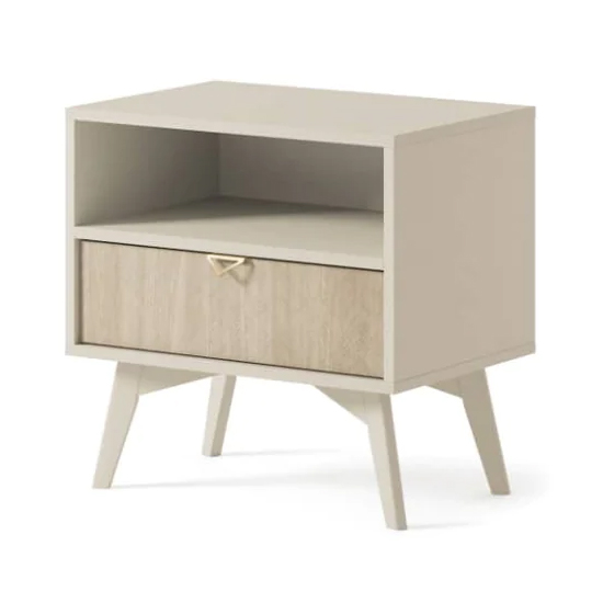 Fargo Wooden Bedside Cabinet With 1 Drawer In Beige