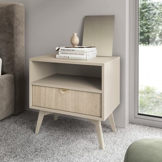 Read more about Fargo wooden bedside cabinet with 1 drawer in beige