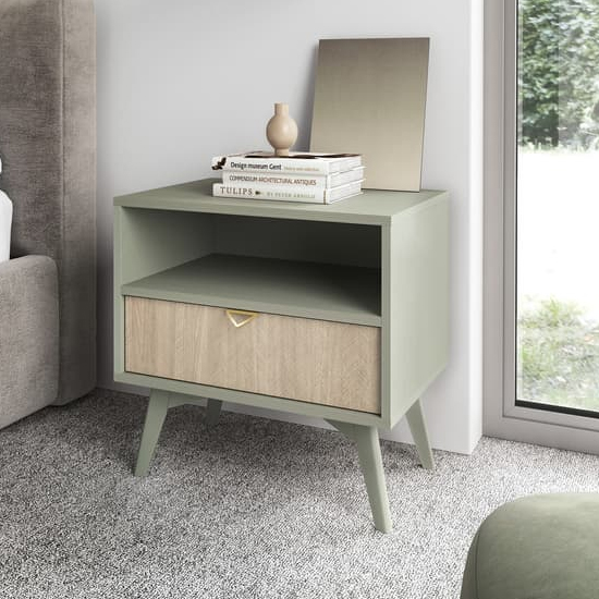 Product photograph of Fargo Wooden Bedside Cabinet With 1 Drawer In Green from Furniture in Fashion